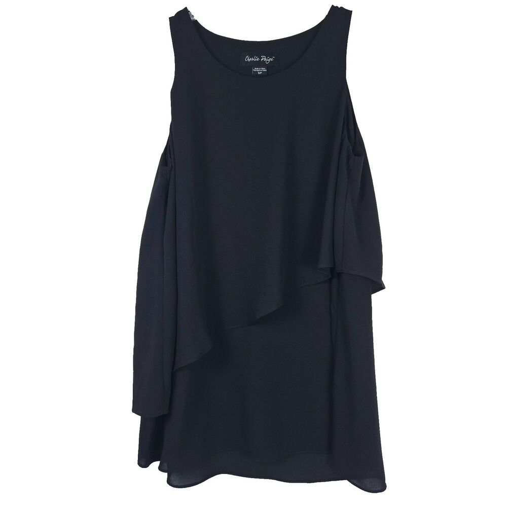 Charlie Paige Women's Sleeveless Black Chiffon Blouse | Size Petite Small